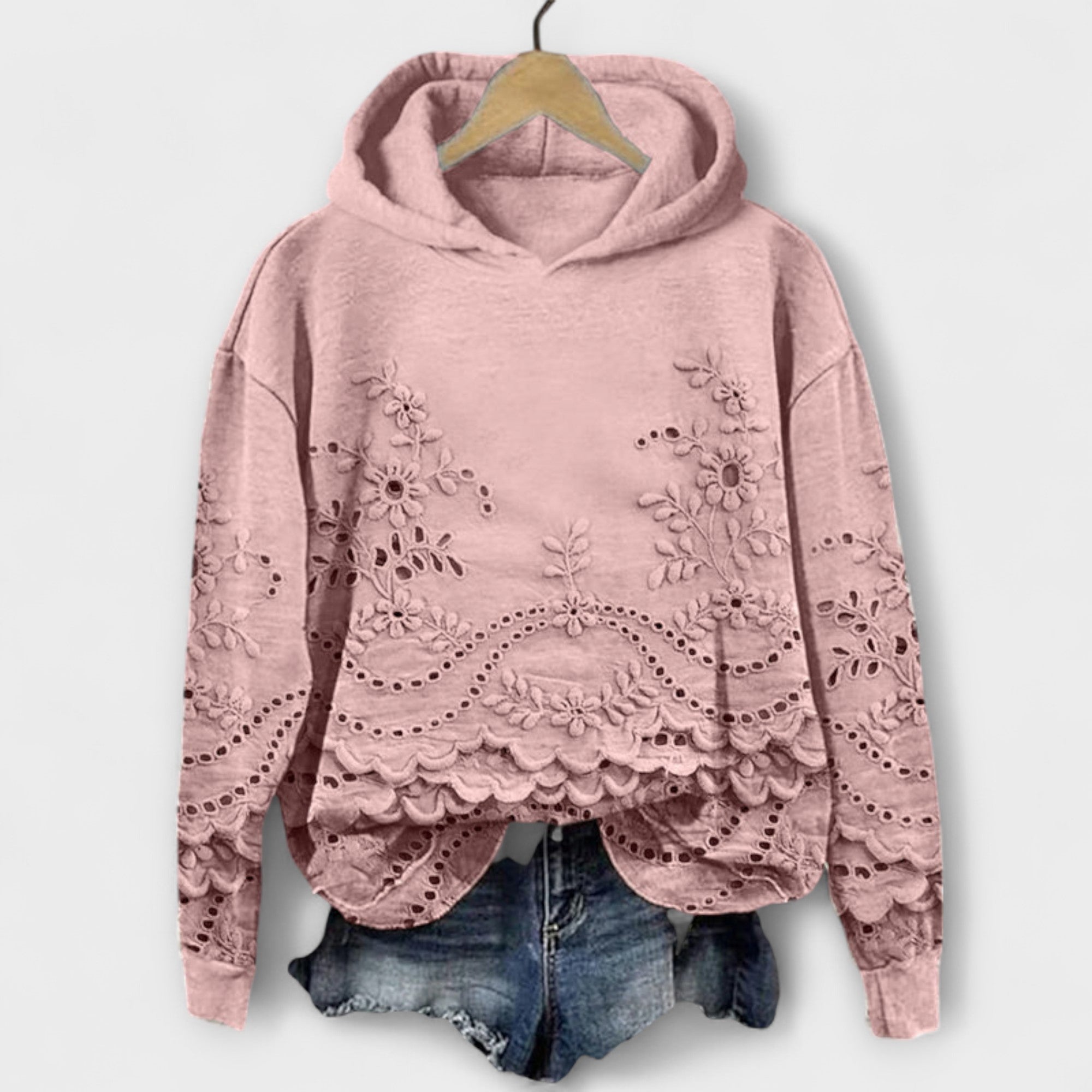 Grace – Vintage’owa bluza z kapturem z kwiatowym haftem