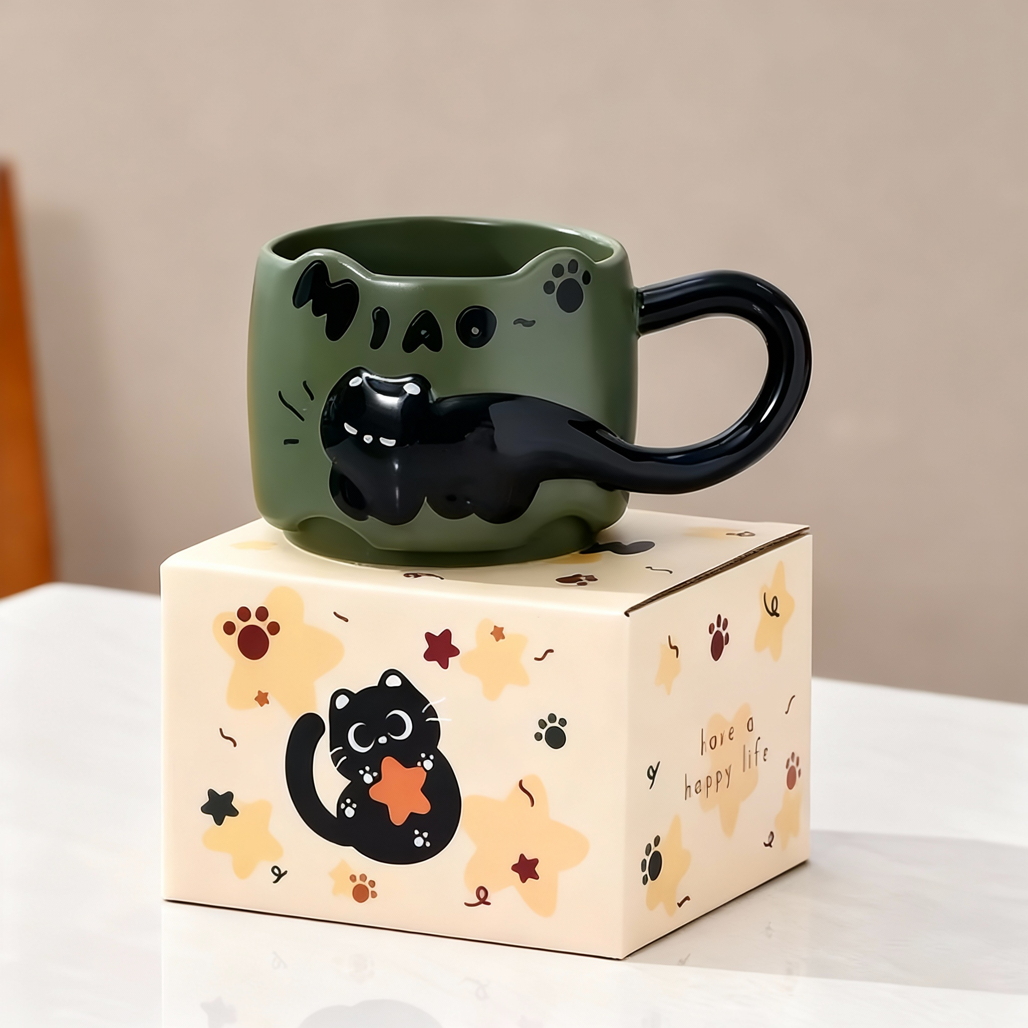 Керамична чаша с 3D коте