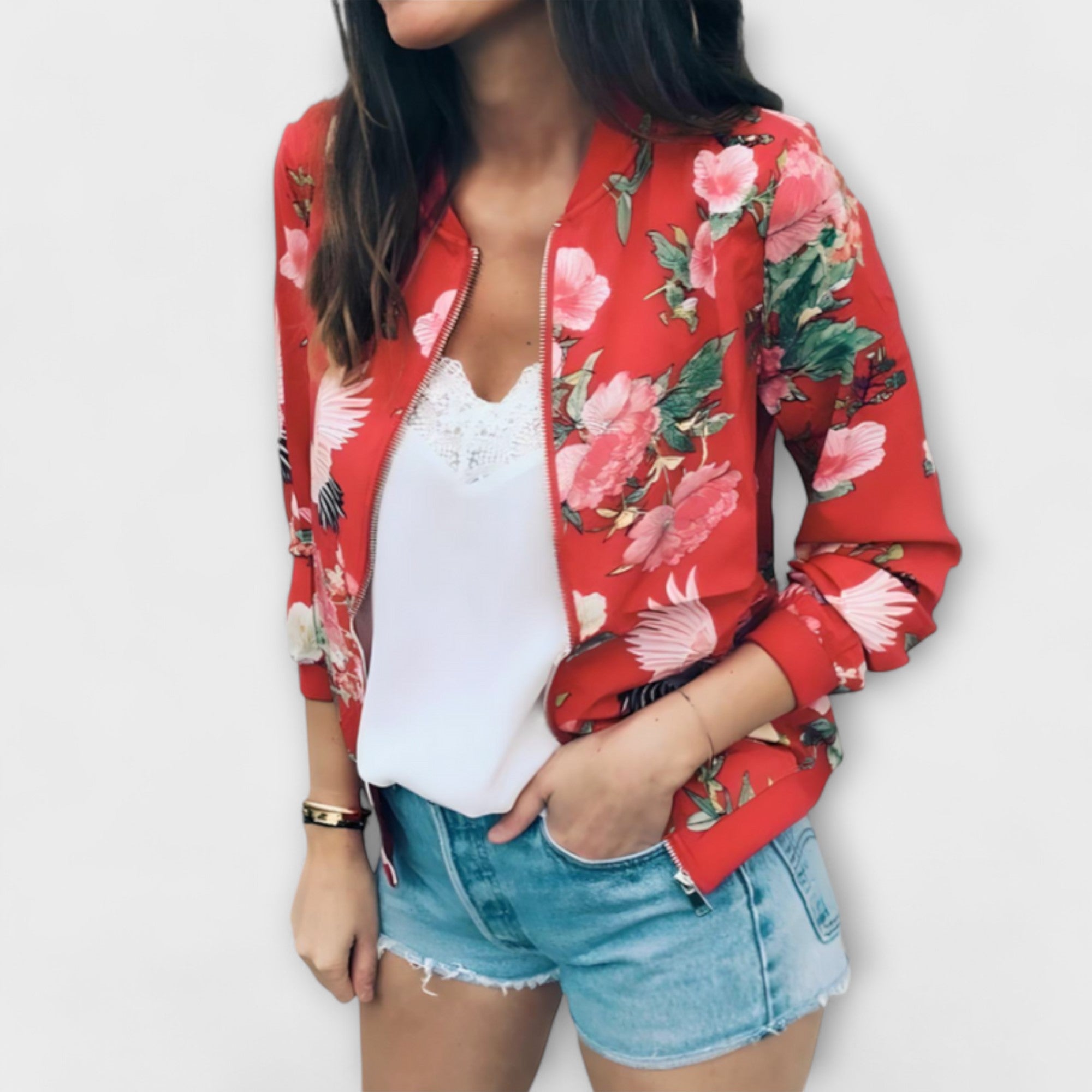Wiera - Elegancka kurtka bomber z kwiatami