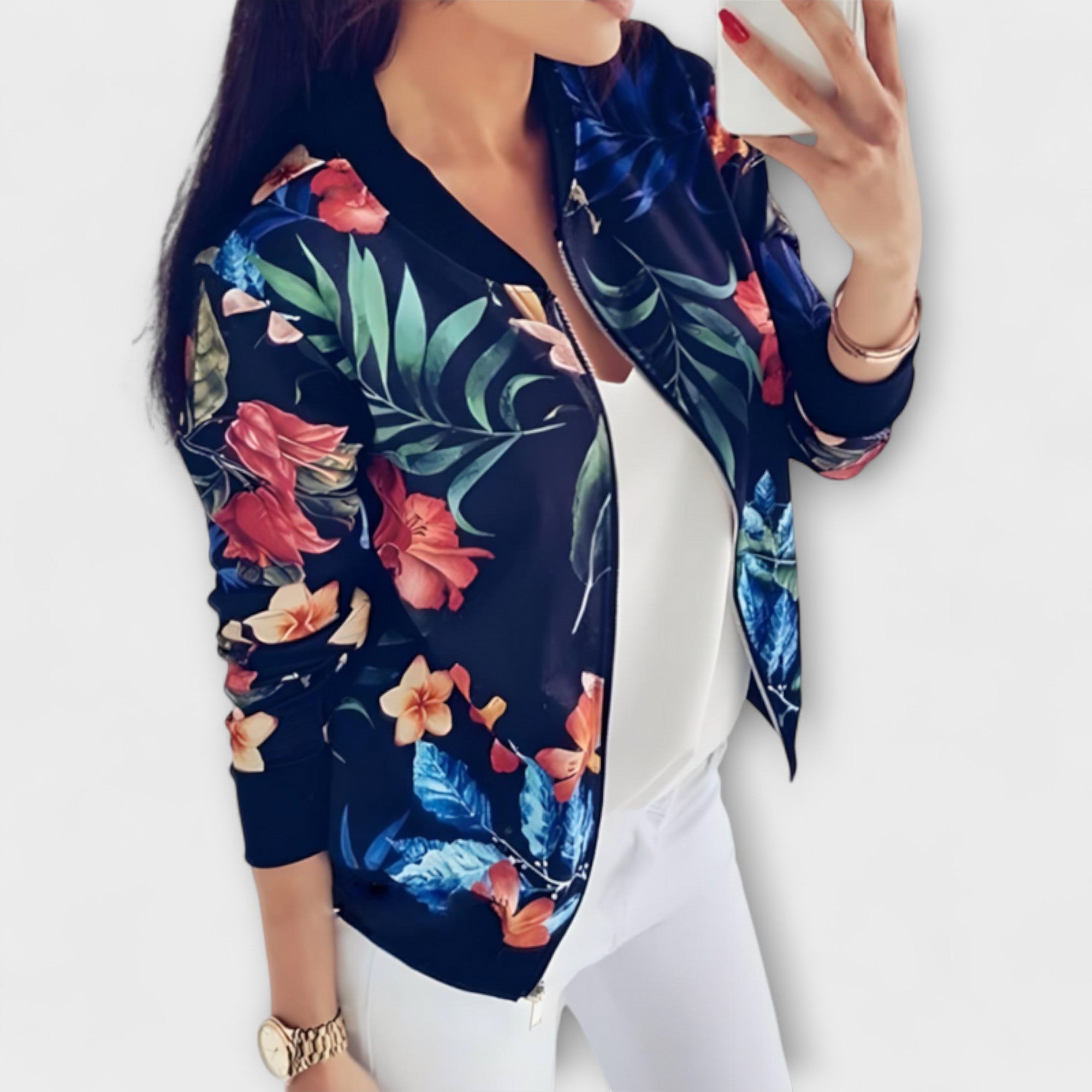 Wiera - Elegancka kurtka bomber z kwiatami