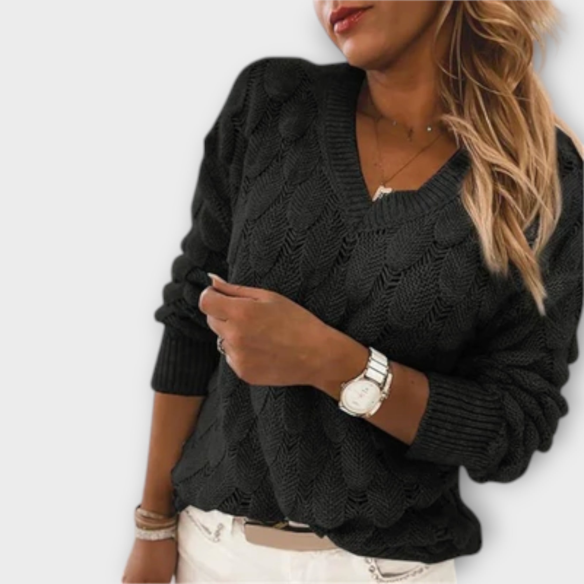 Katarzyna – Sweter z Dekoltem w Serek