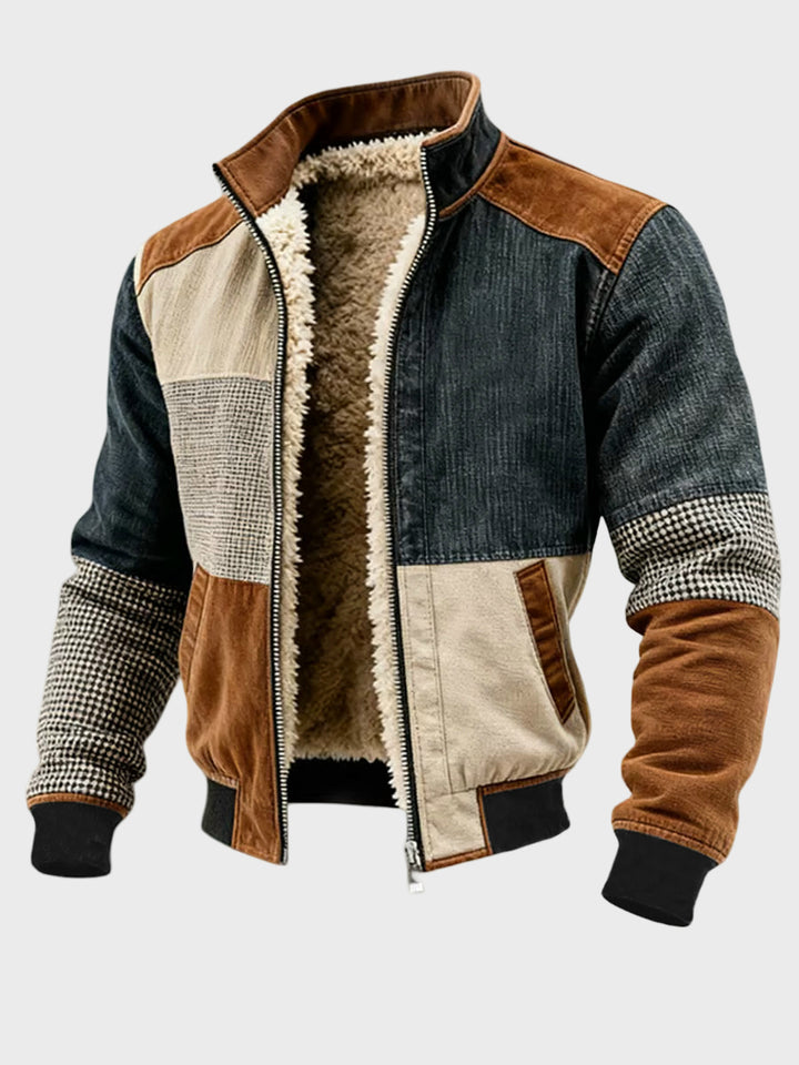 Fabian - Ciepła retro kurtka patchworkowa na zamek